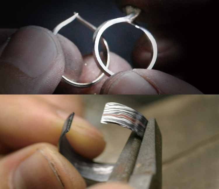 伝統技法の木目金で製作された和風の手作り指輪「恋風」のセットリングの制作方法