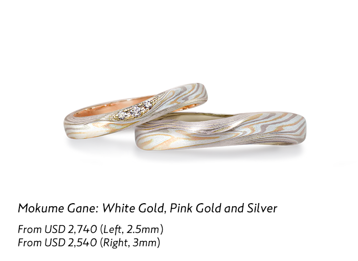 Mokume Gane Koi-Kaze 恋風　Mokume Gane: White Gold, Pink Gold and Silver