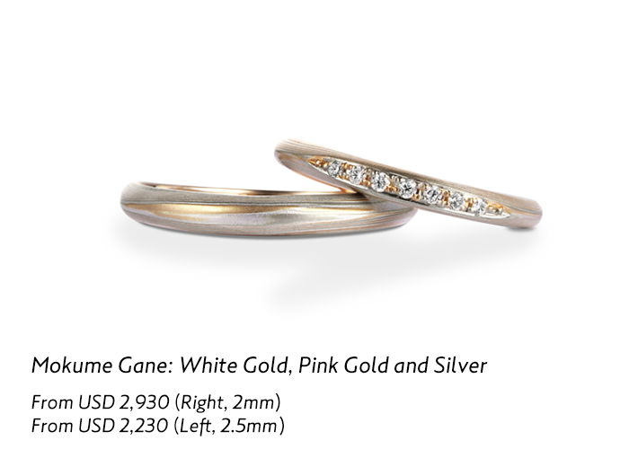 Mokume Gane Koi-Sakura;恋桜 Mokume Gane: White Gold, Pink Gold and Silver