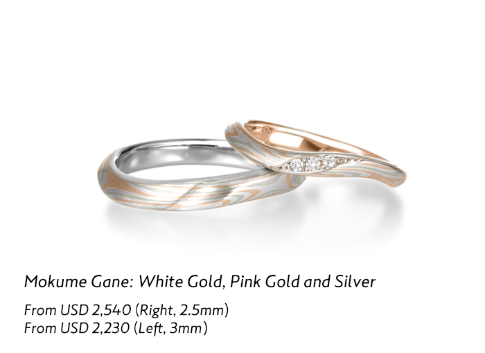 Mokume Gane Tsuki-Sakura 月桜 Mokume Gane: White Gold, Pink Gold and Silver